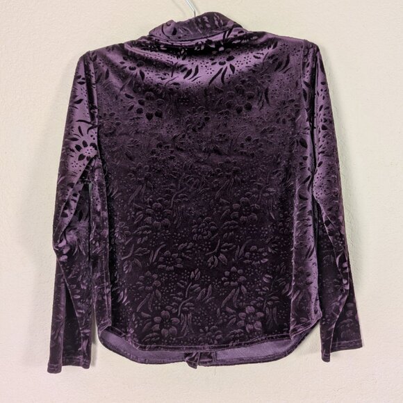VTG Women's Purple Velvet Burnout Floral Button Down Shirt size L Whimsigoth - Picture 2 of 6